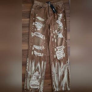 Fashion Nova Brown Distressed High Rise Jeans